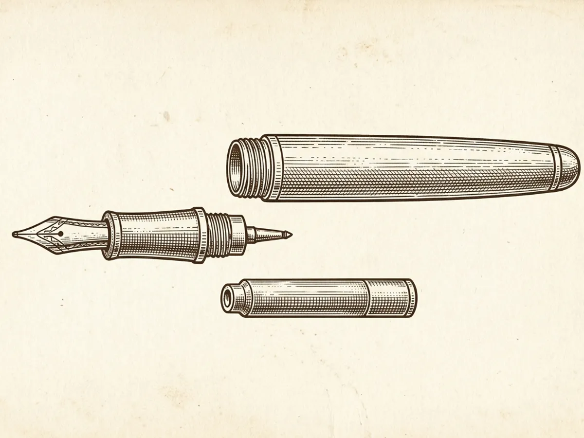 A fountain pen disassembled beside its ink cartridge, ready to be filled